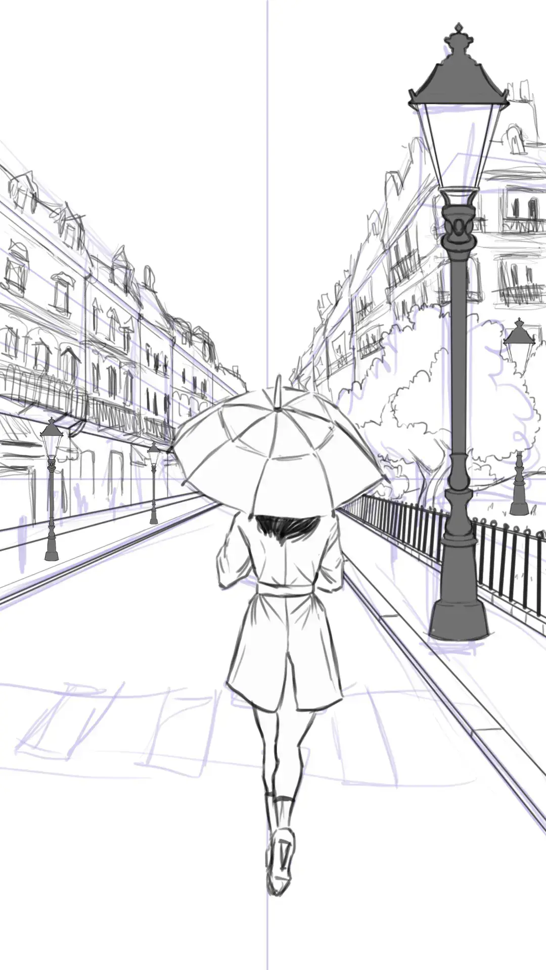 dessiner les détails d’un paysage pluvieux