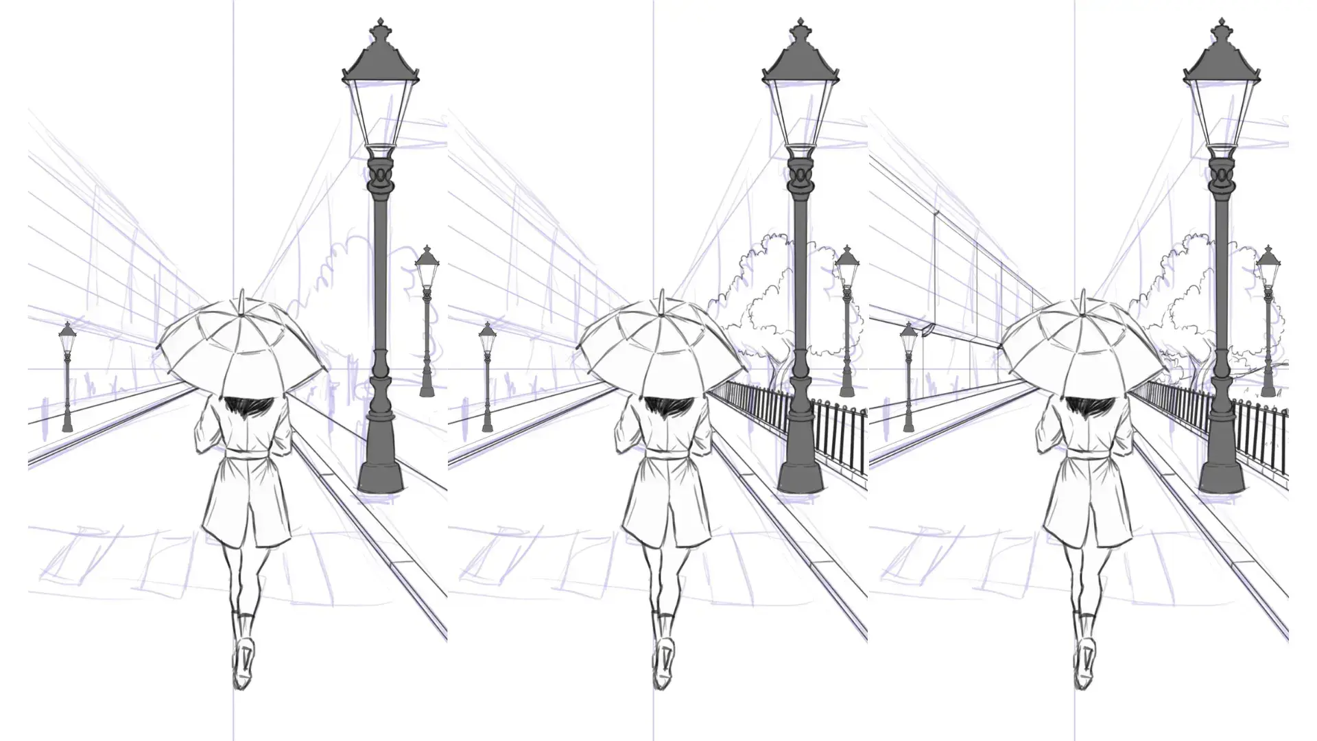dessiner la perspective d’un paysage pluvieux