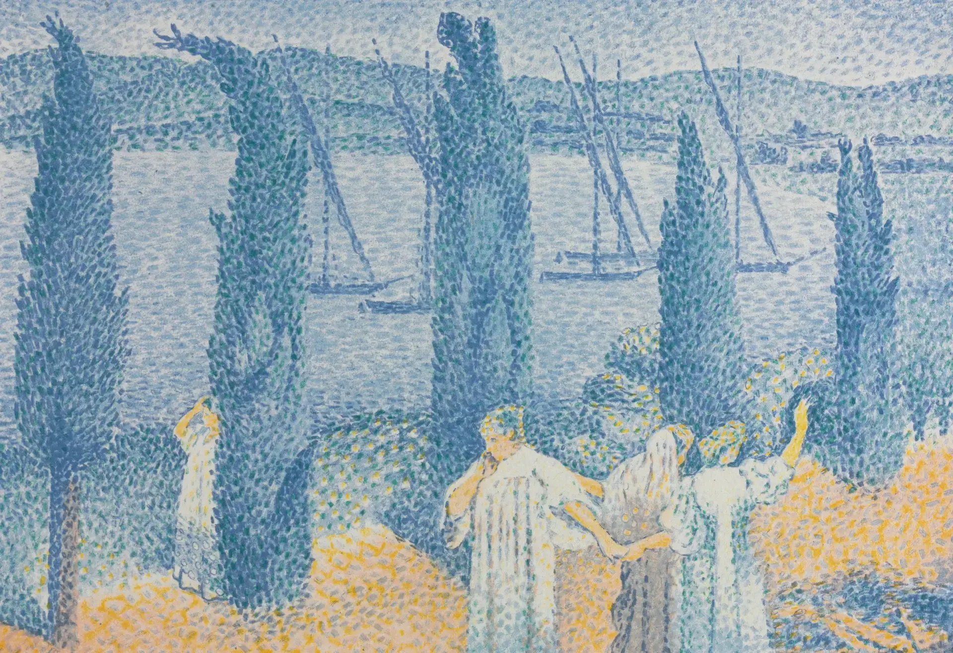 peinture en utilisant la technique du pointillisme