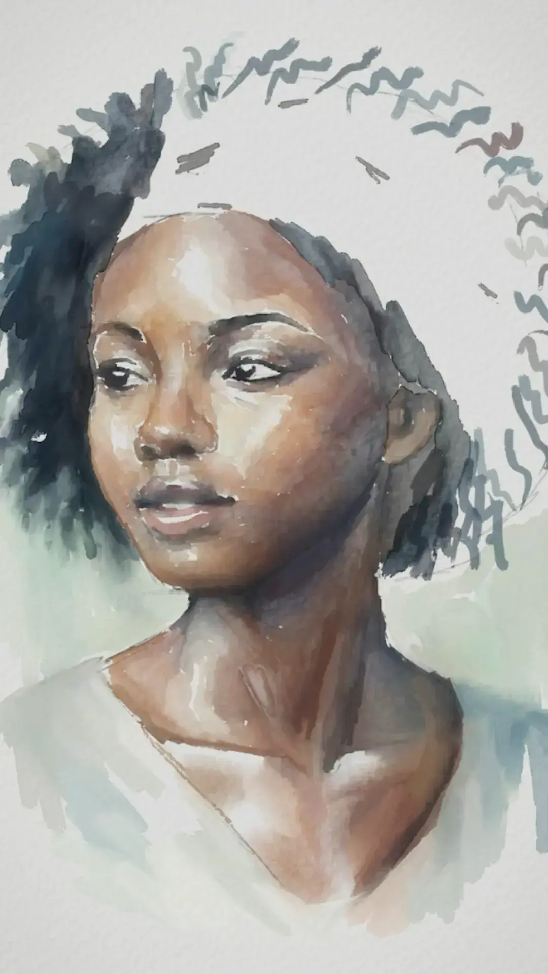peindre les boucles des cheveux d’un portrait à l’aquarelle
