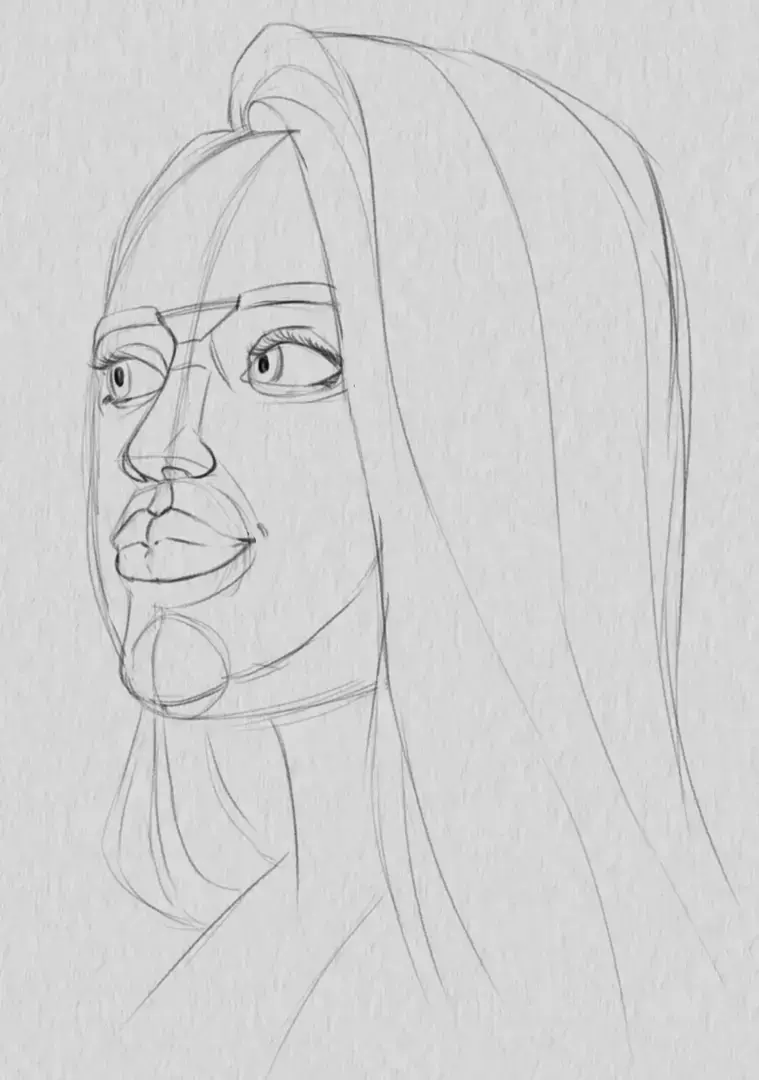 dessiner les mèches du portrait d’une femme