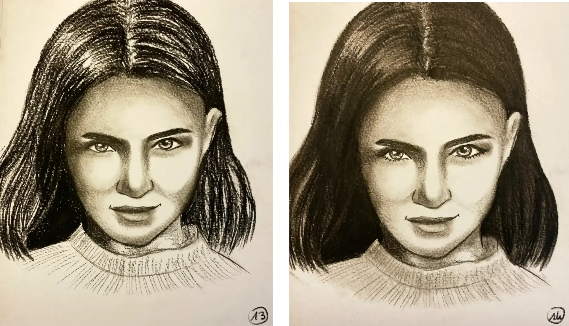 Dibujar un retrato de mujer con carboncillo