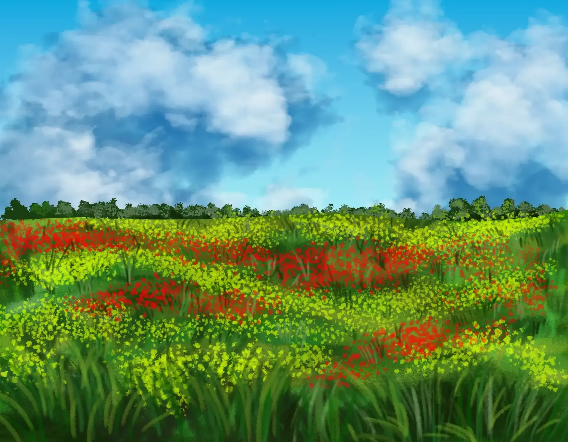 dessiner les brins d’herbe d’une prairie