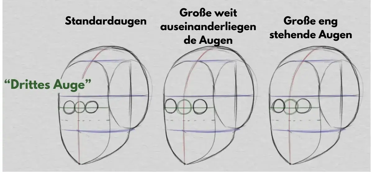 die Augen und die Gesichtsproportionen zeichnen