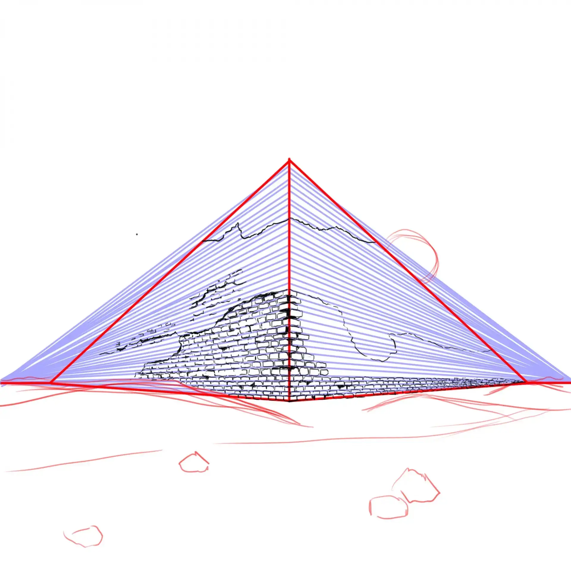 dessiner les fissures d’une pyramide
