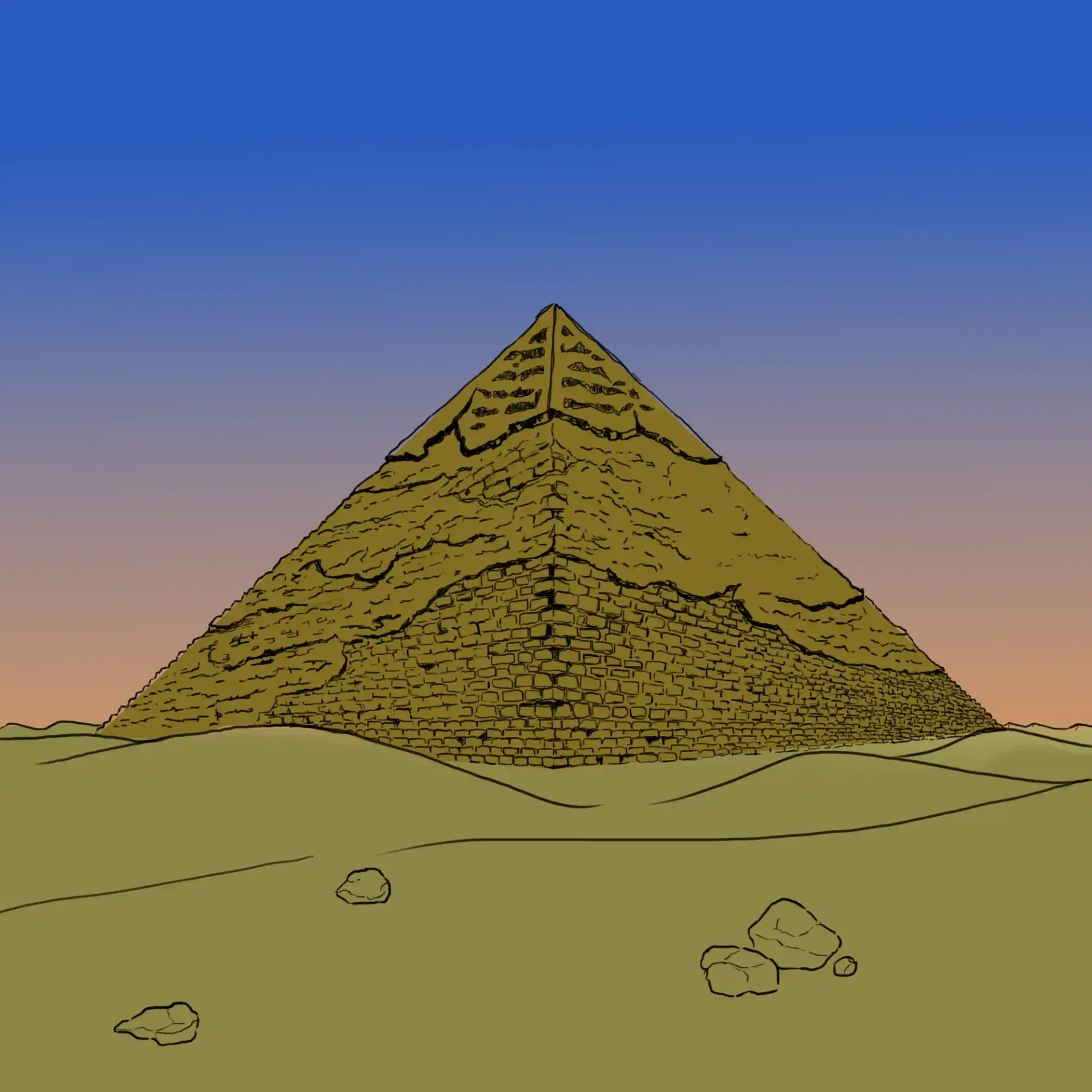 dessiner le sable autour d’une pyramide