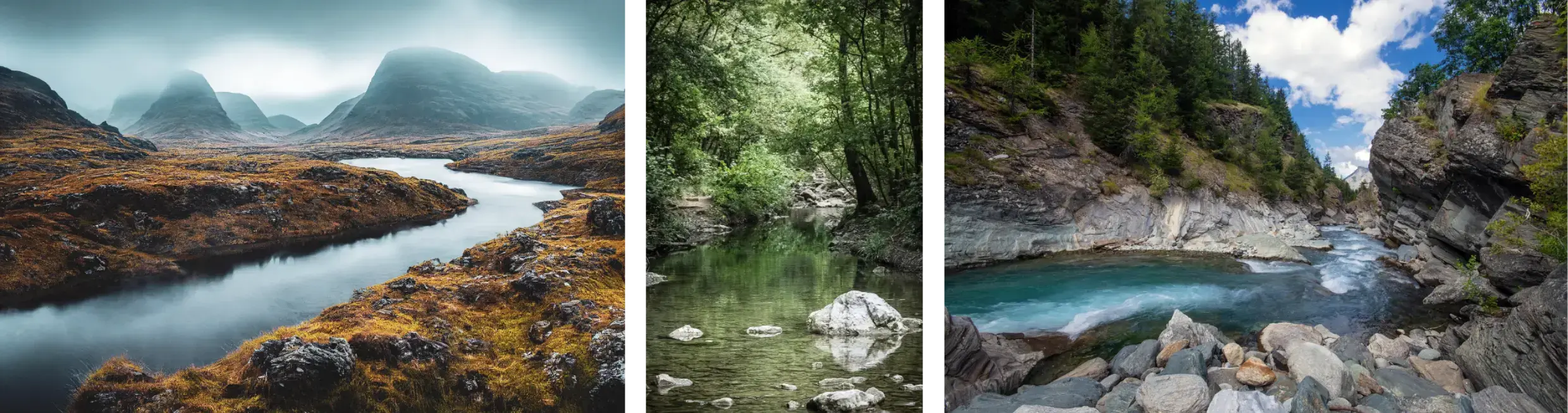 images montrant différents cours d’eau
