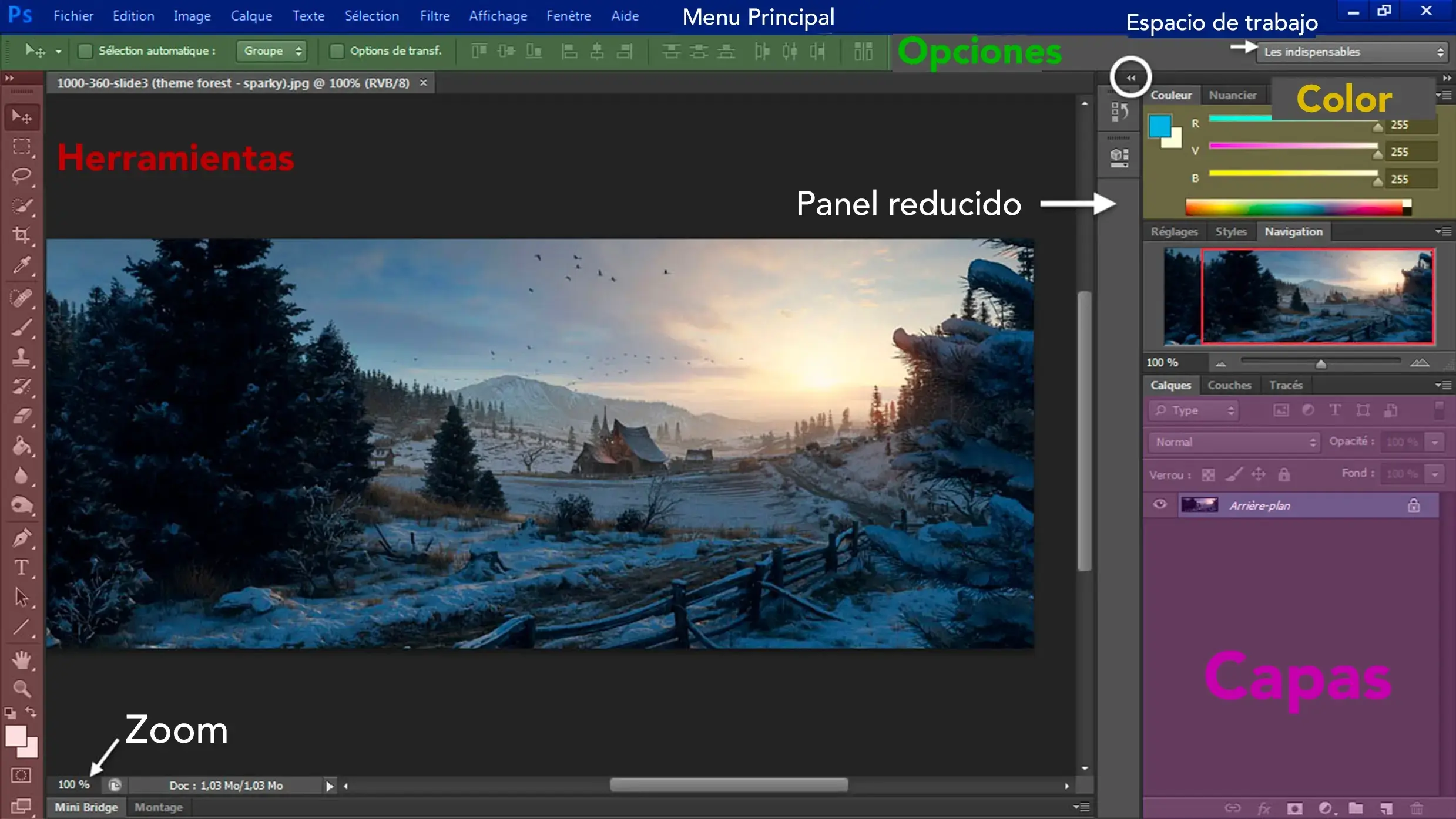 interfaz del software Photoshop