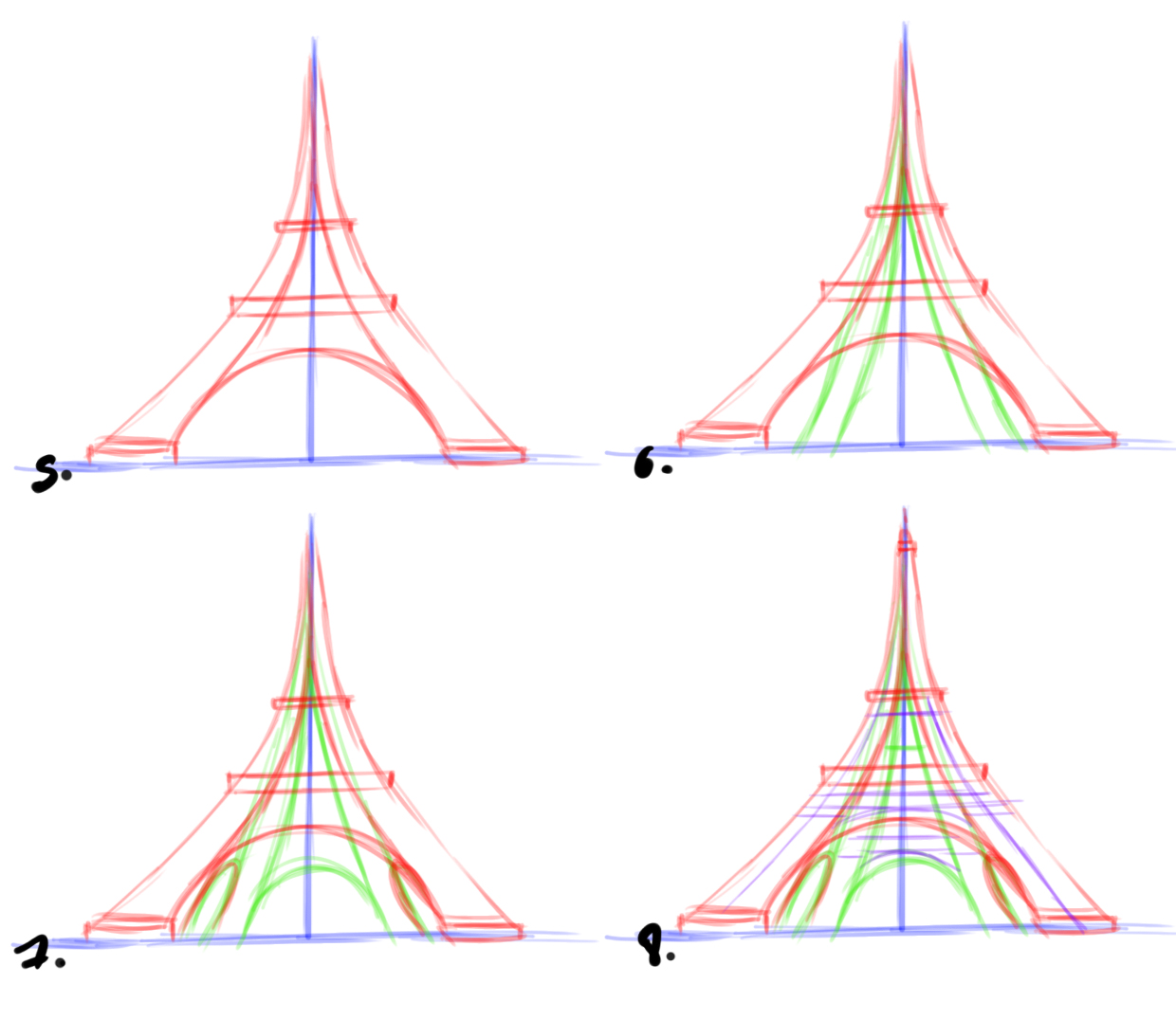 dessiner la Tour Eiffel étape 2