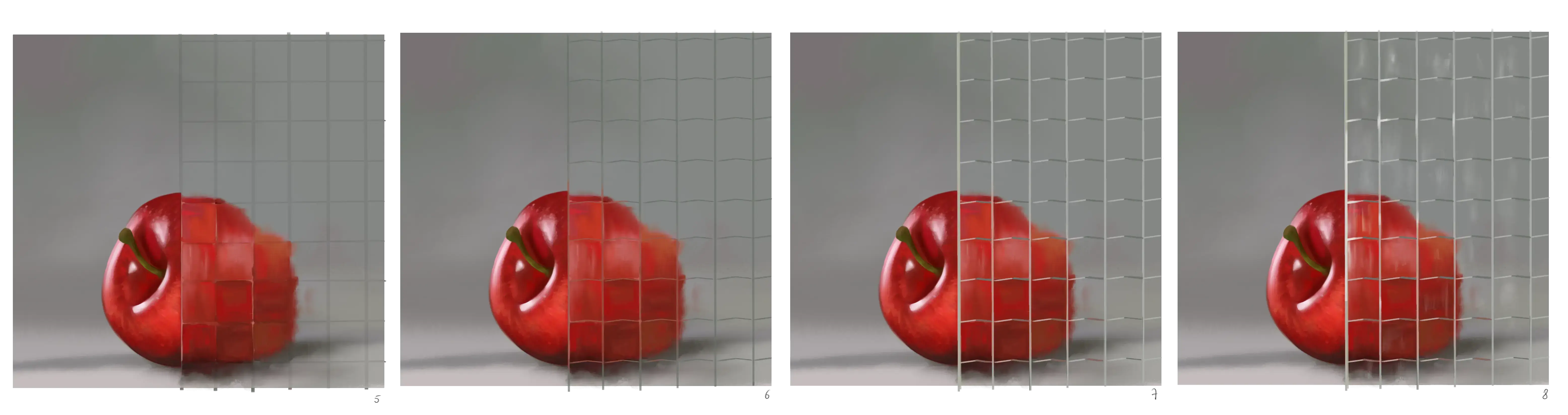 dessin d’une pomme derrière une paroi transparente