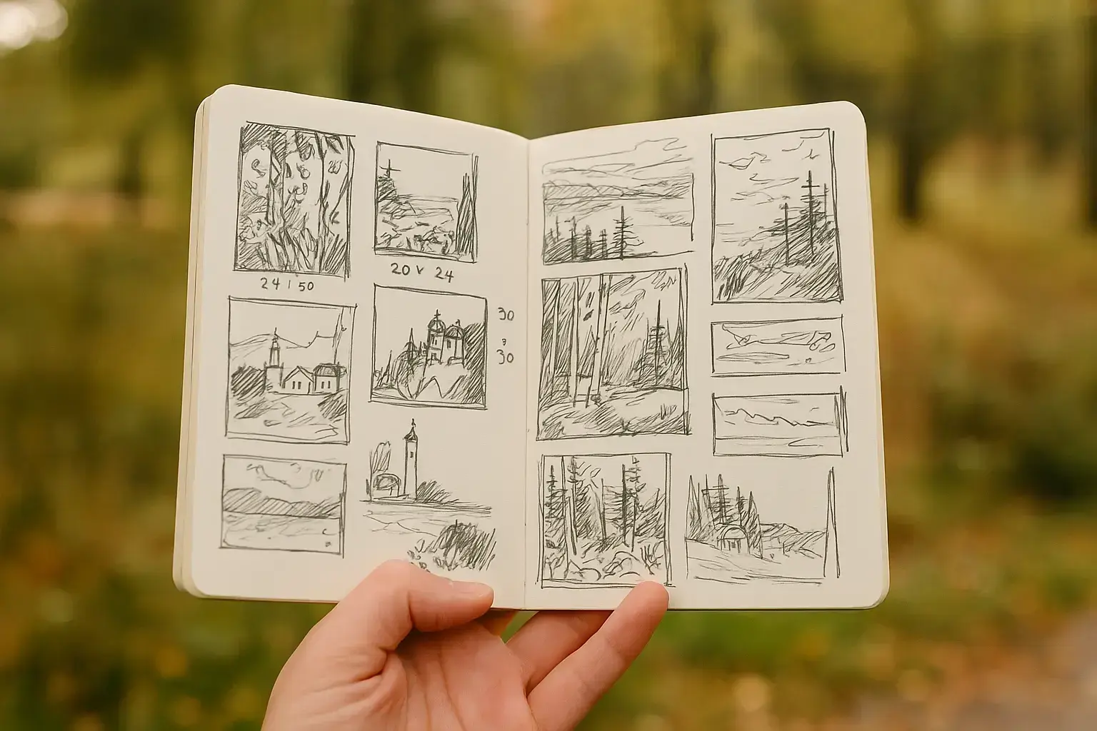 carnet de voyage avec des dessins d’urban sketching 