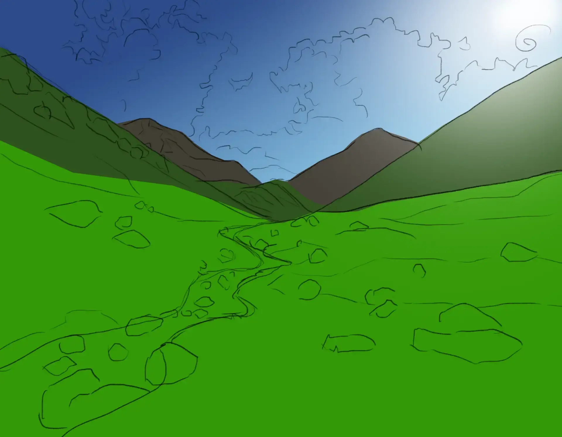 dessiner les montagnes d’une vallée