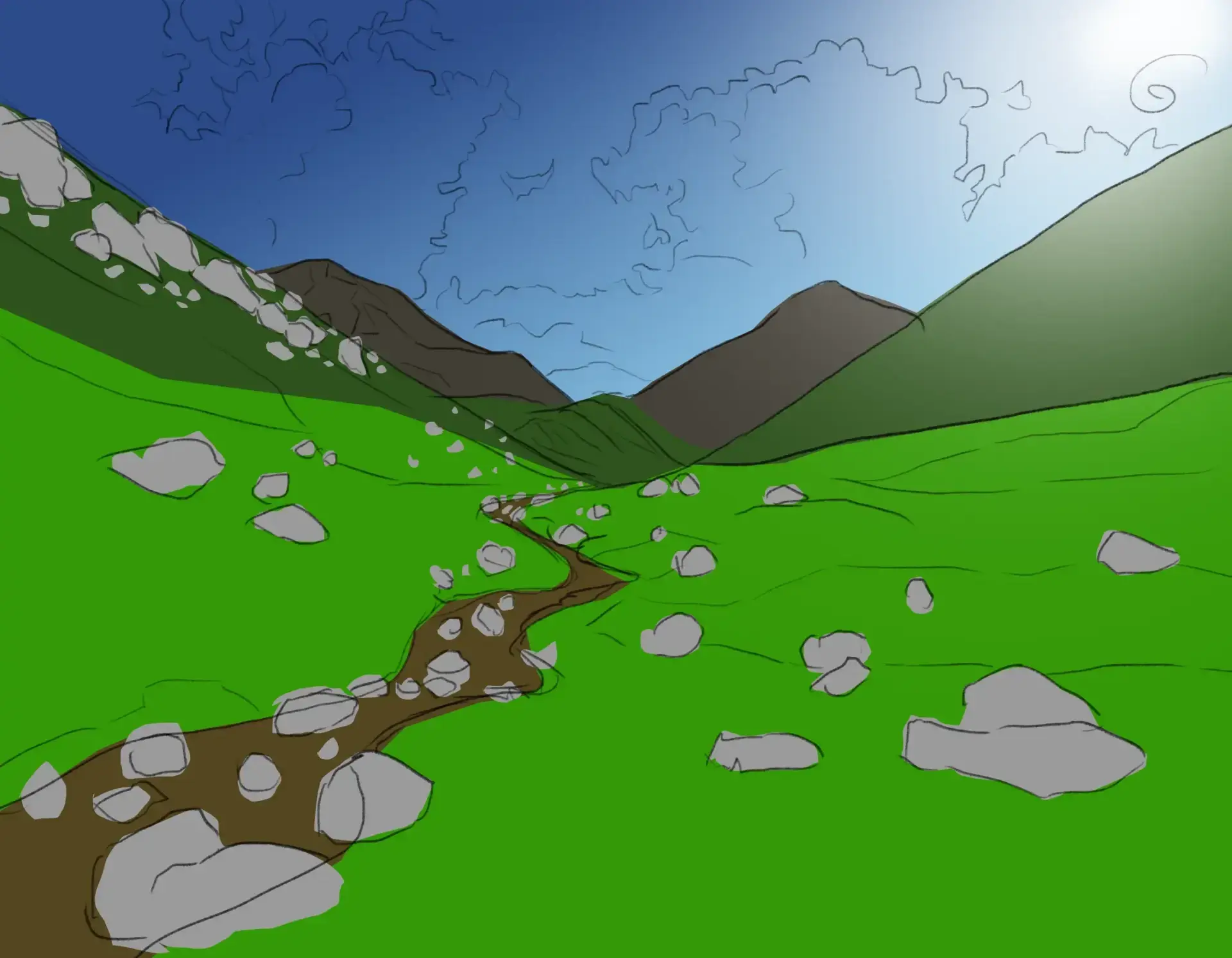 dessiner les rochers d’une vallée