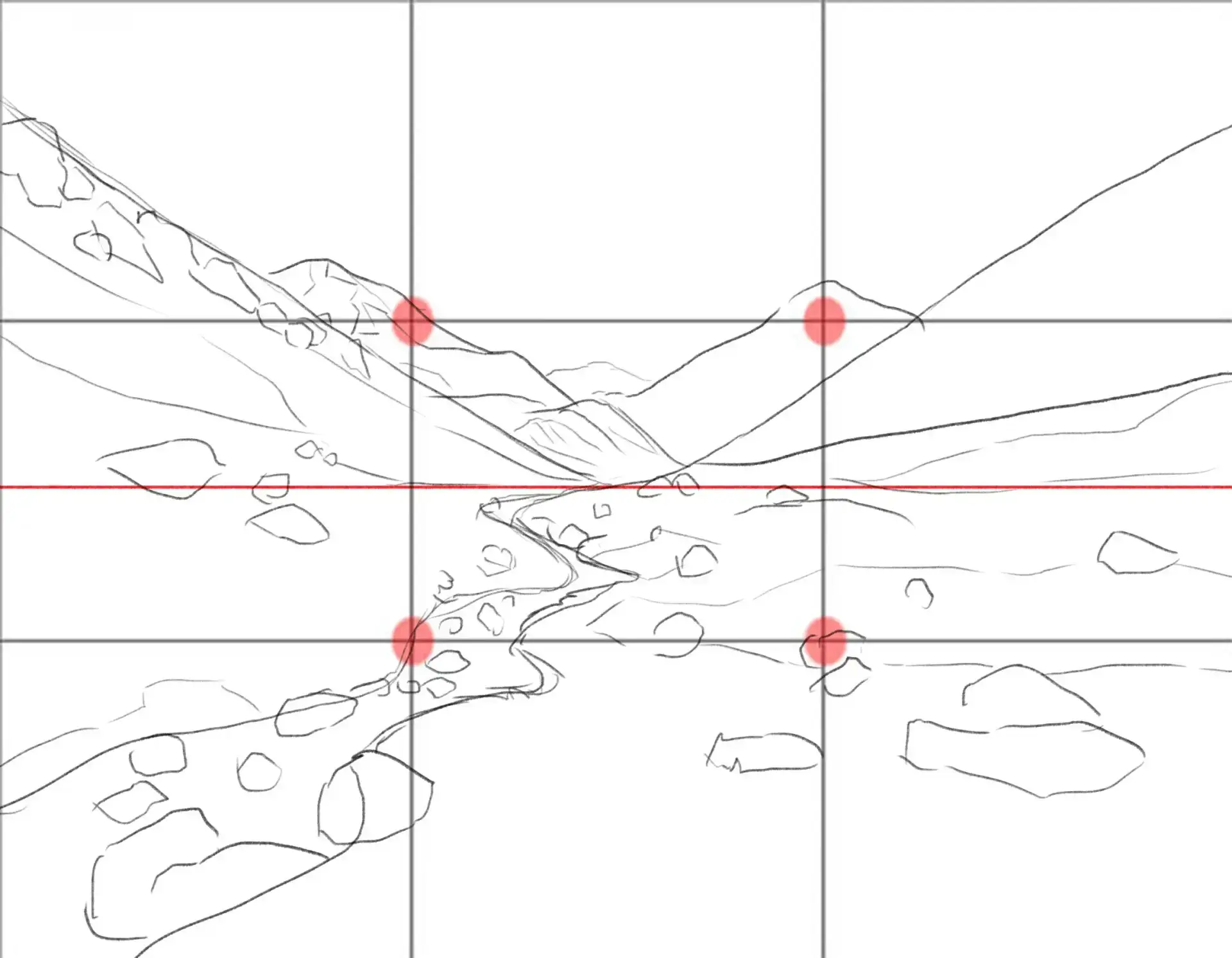 dessiner le ruisseau d’une vallée