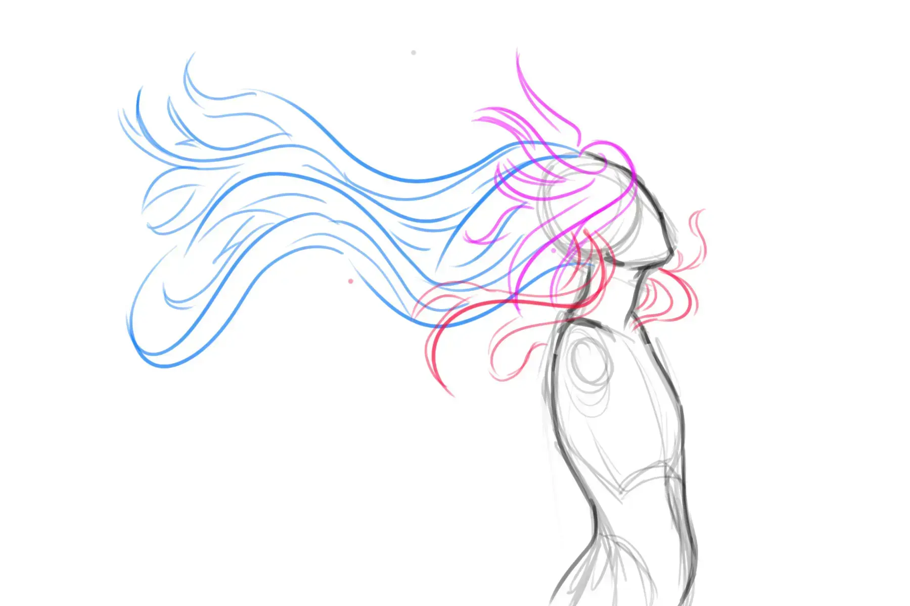 dessiner le vent dans les cheveux