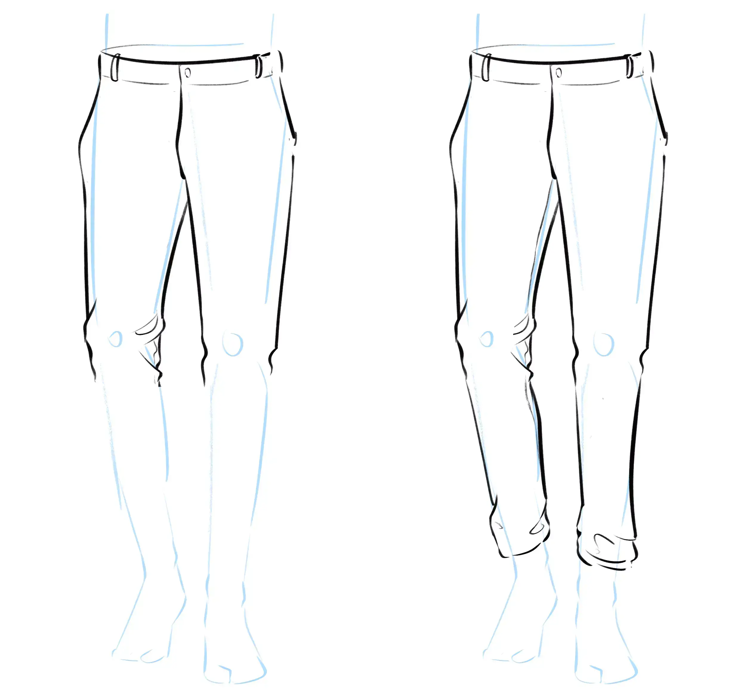 drawing of the folds of men's trousers