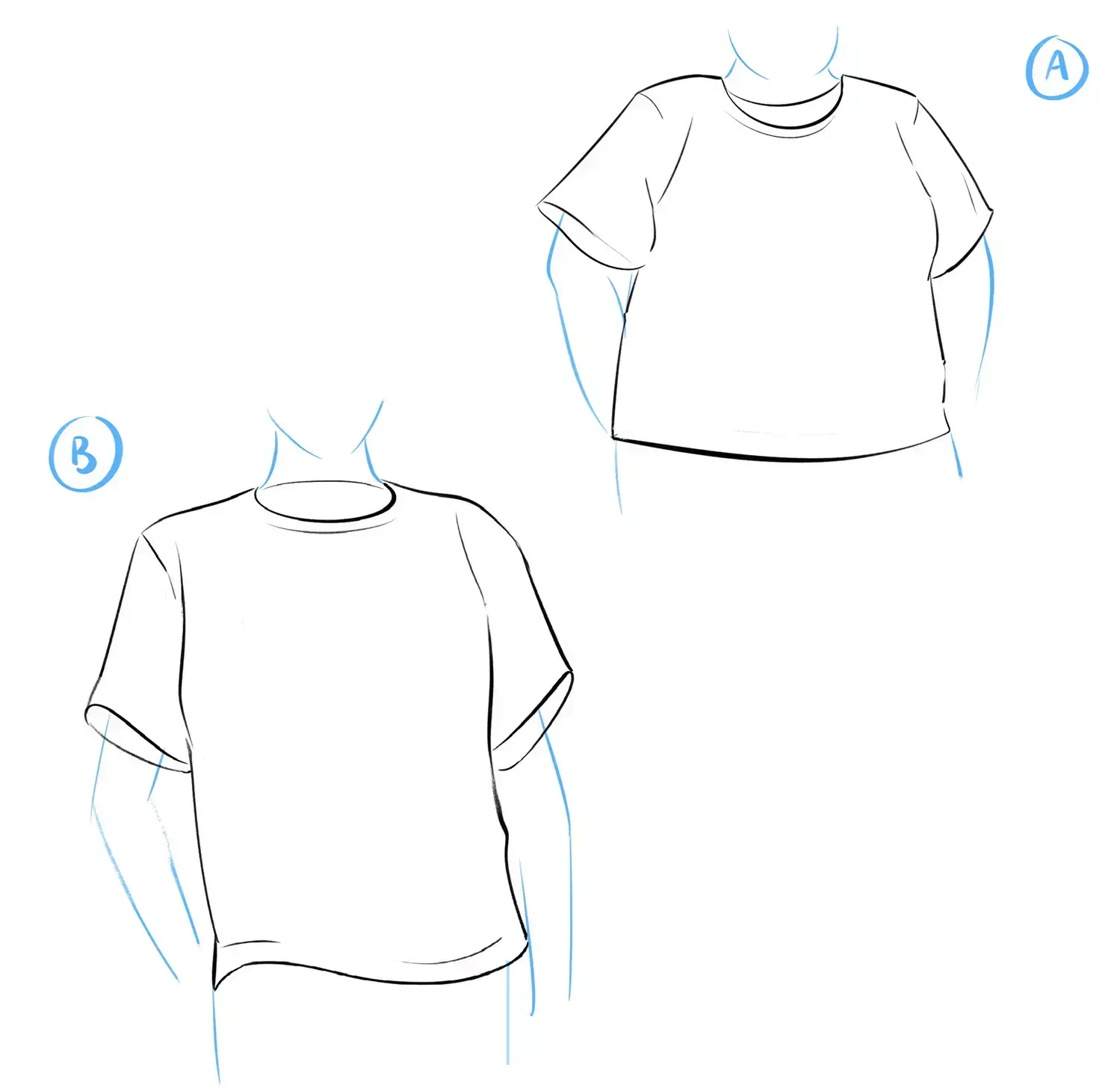 drawing of the folds of a t-shirt