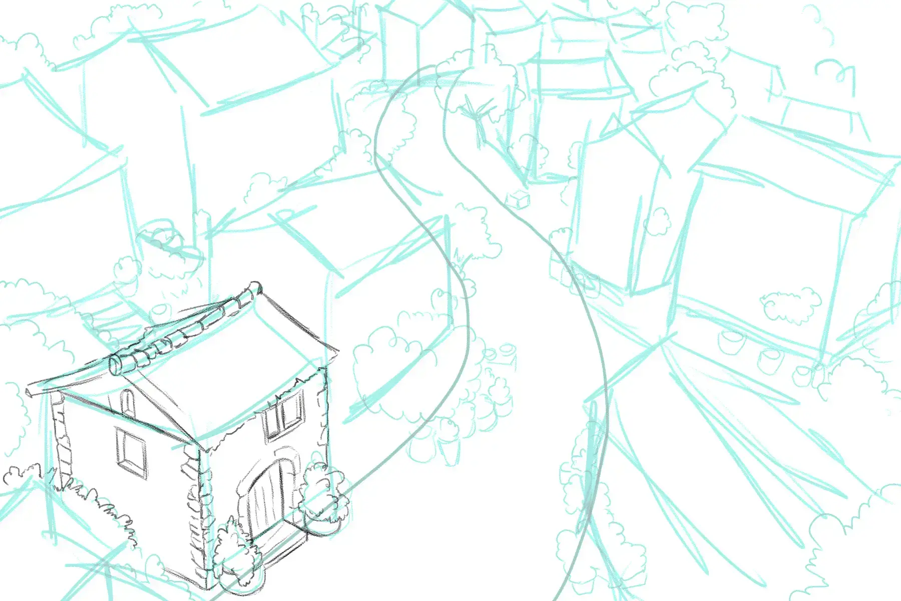 dessiner les fenêtres des maisons d’un village