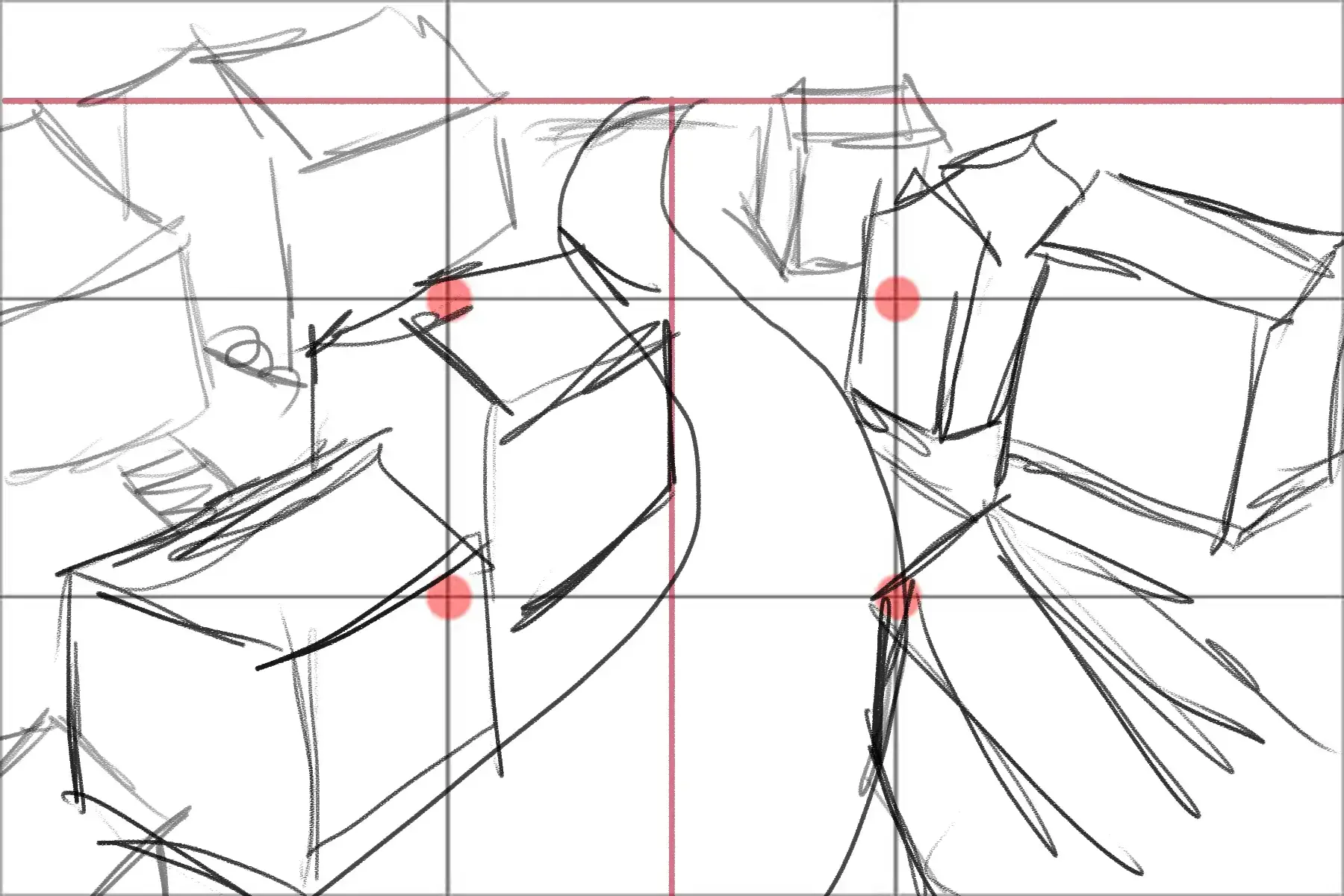 dessiner les maisons d’un village en perspective
