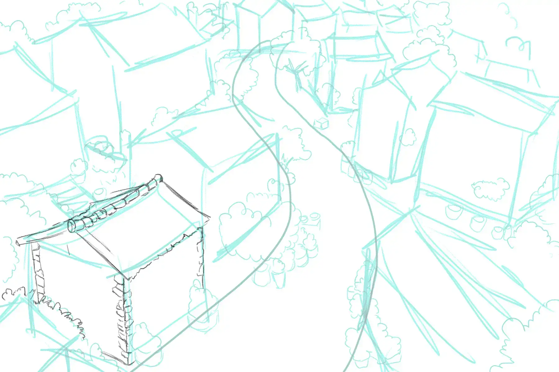 dessiner les murs des maisons d’un village