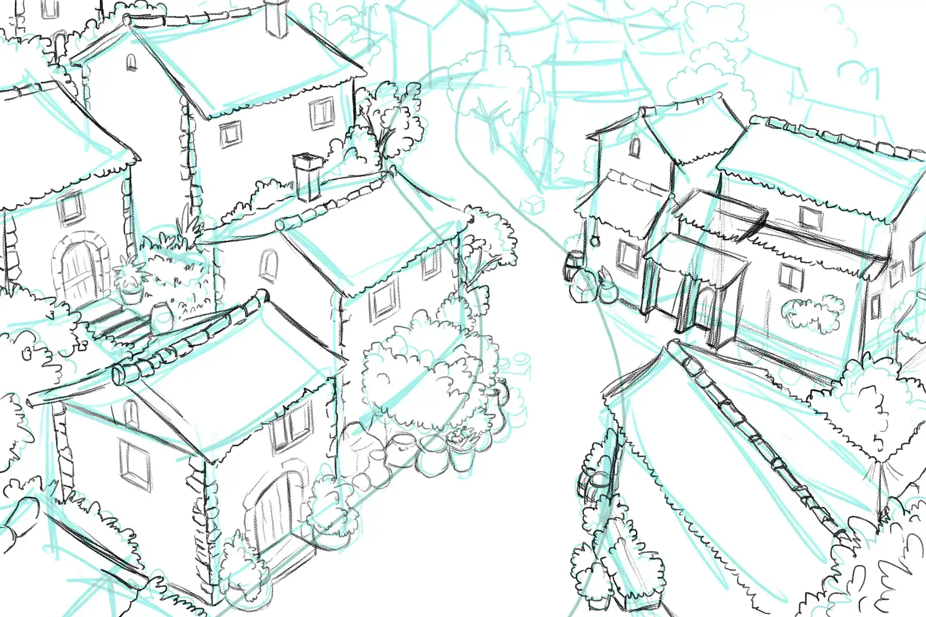 dessiner les toits des maisons d’un village