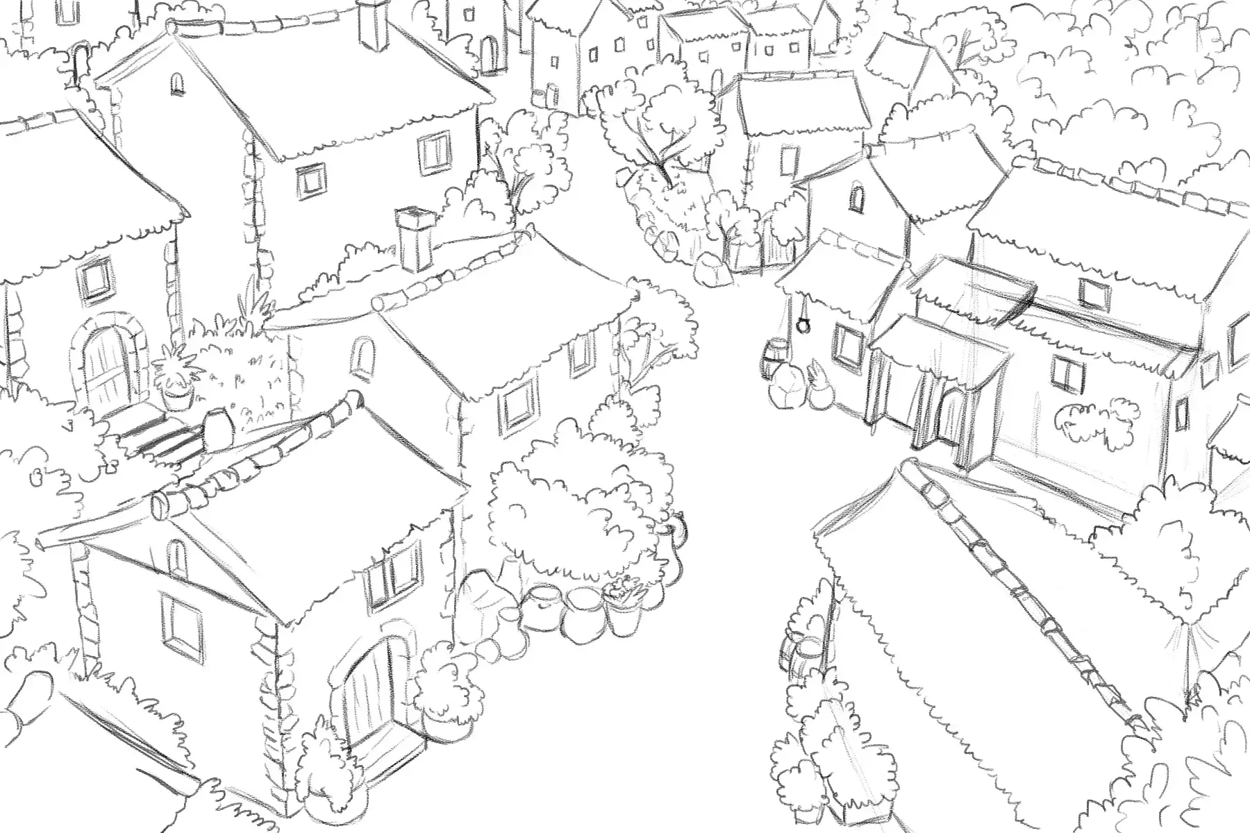 dessiner la verdure d’un village