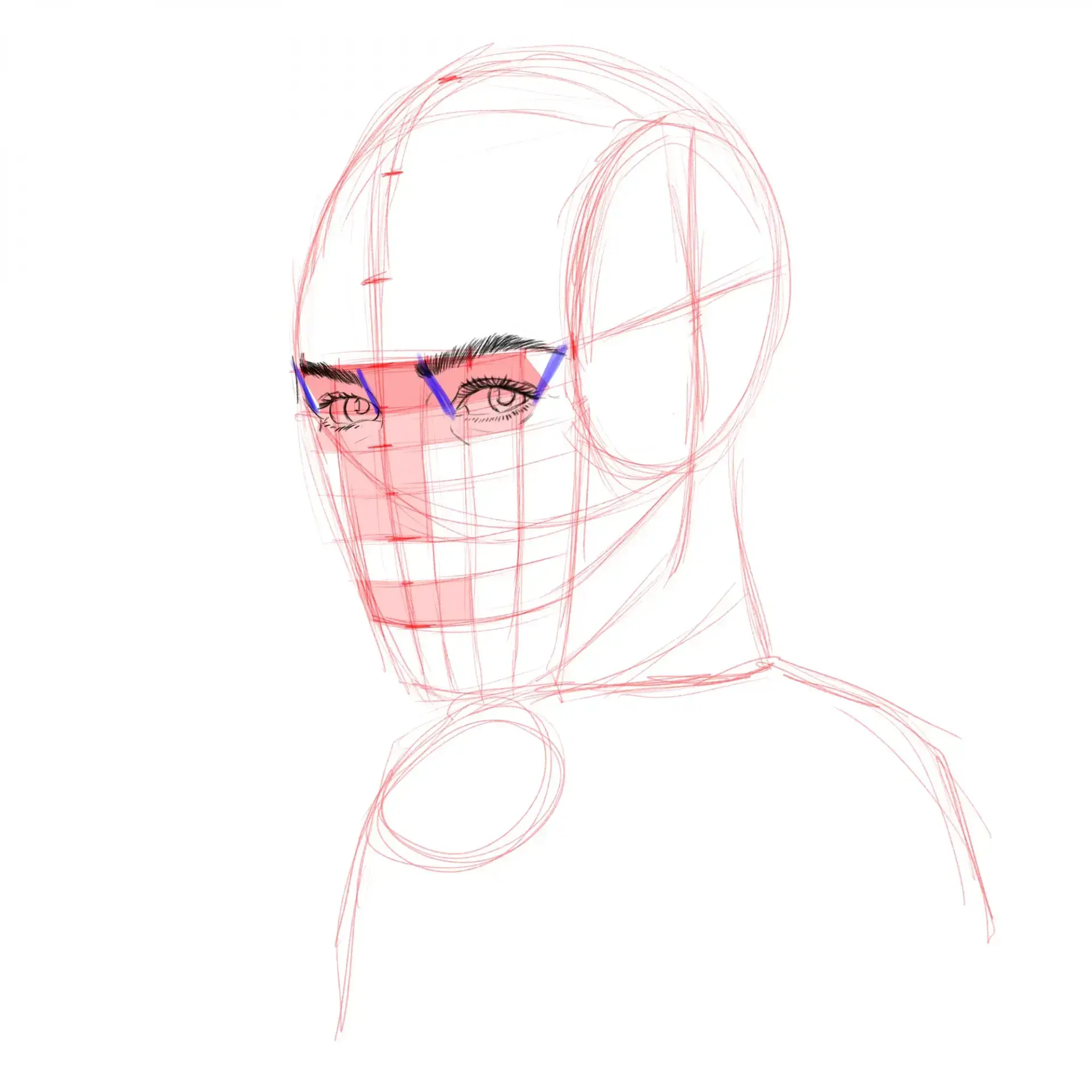 dessiner les sourcils d’un visage en noir et blanc