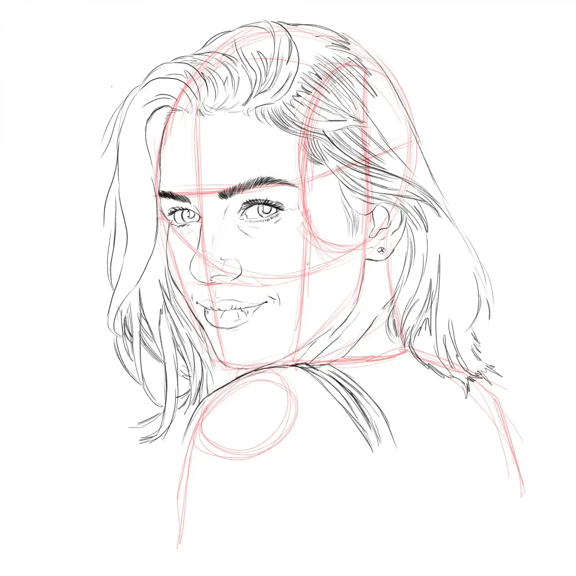 dessiner les traits principaux d’un visage en noir et blanc