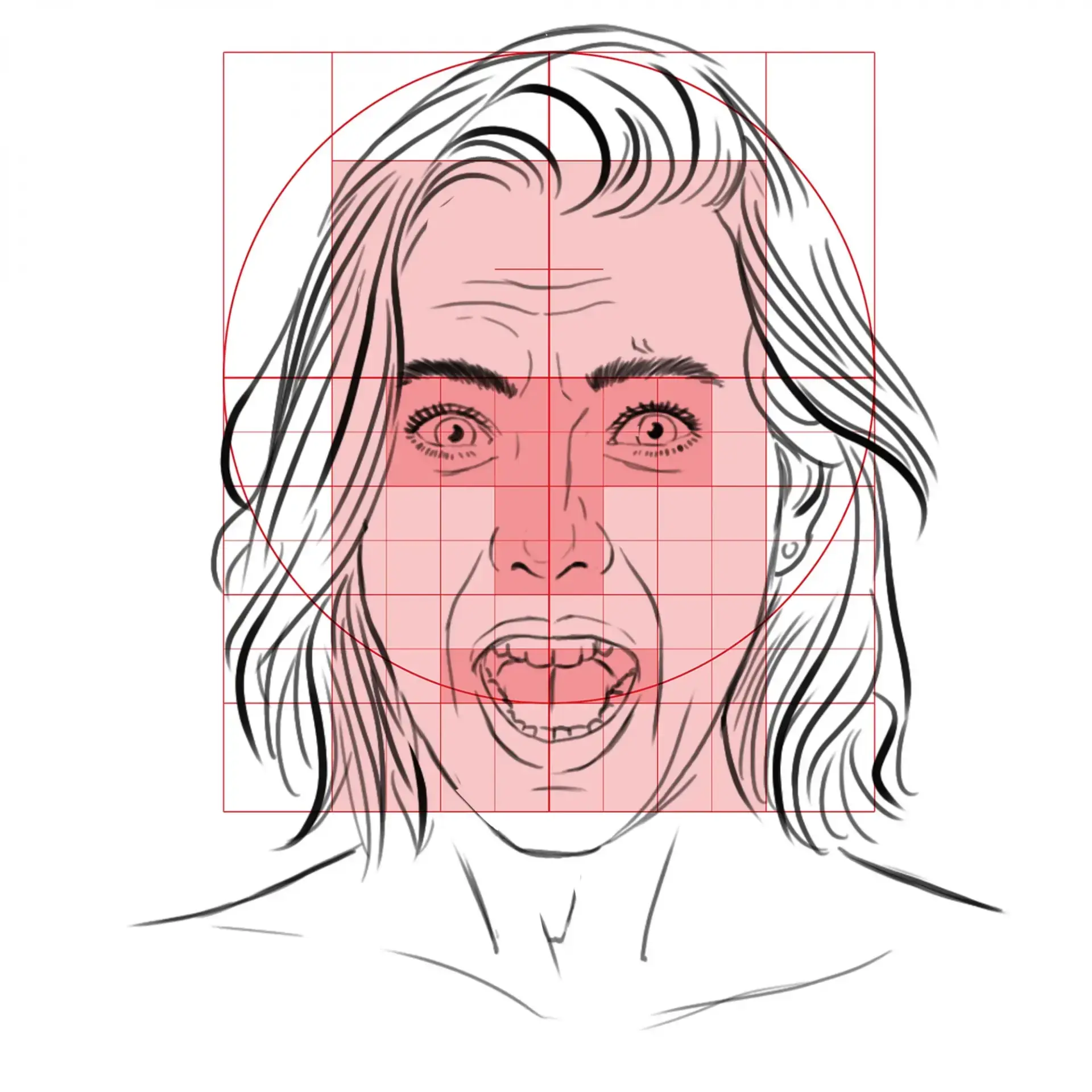 dessiner le menton d’un visage qui a peur