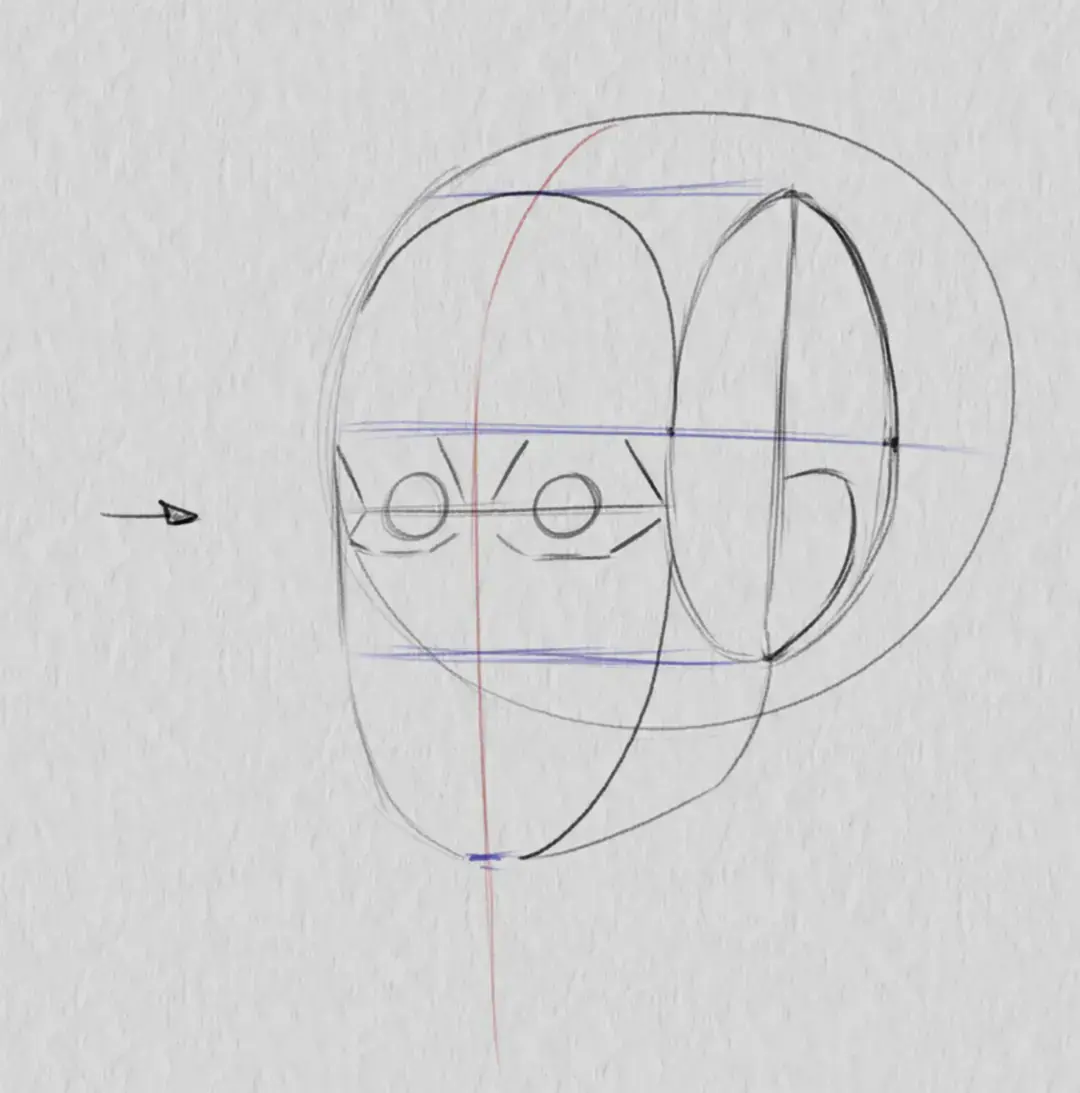 dessiner les orbites d’un visage de trois quarts