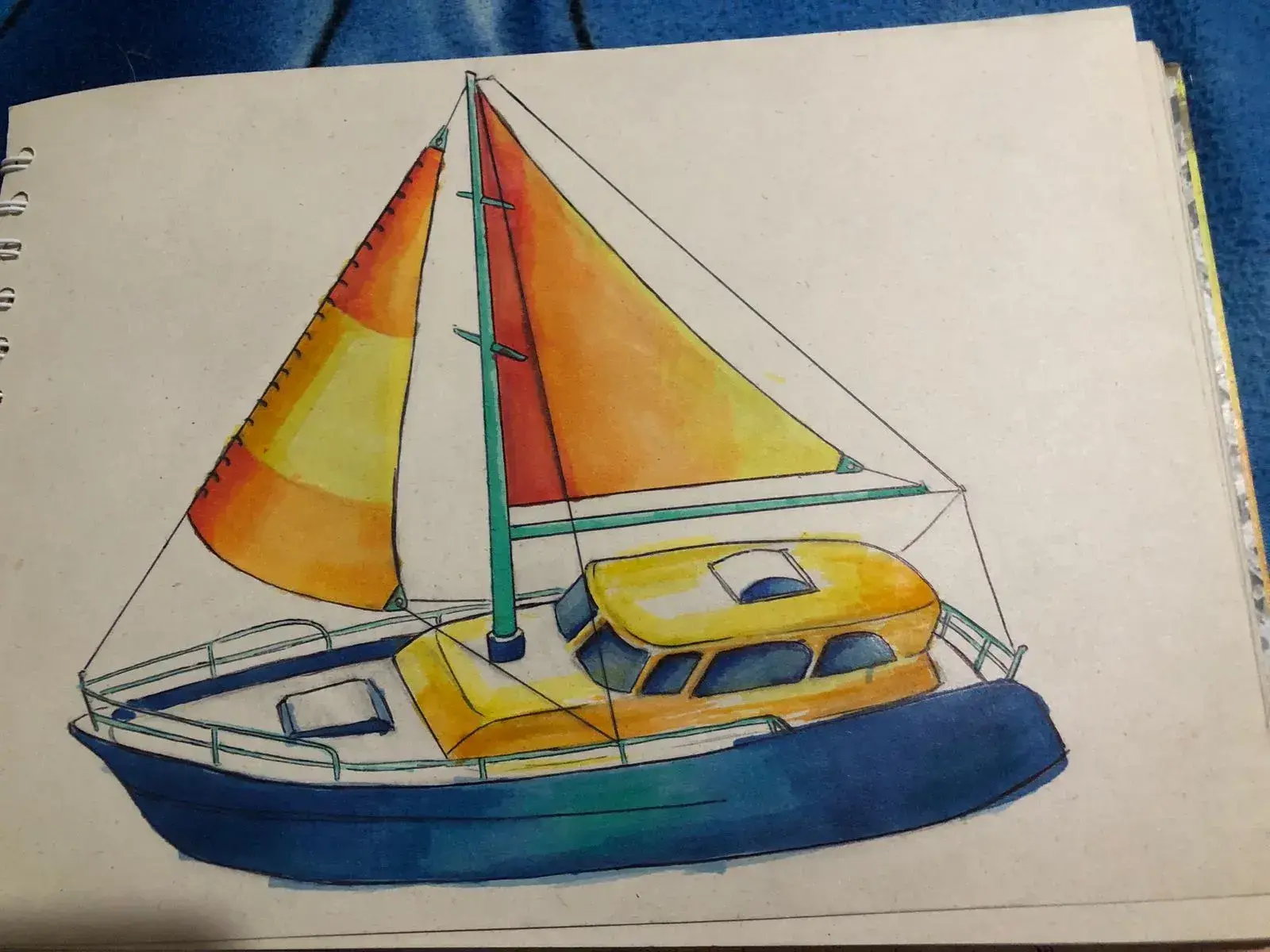 agregar el color de la cabina al dibujo de un velero