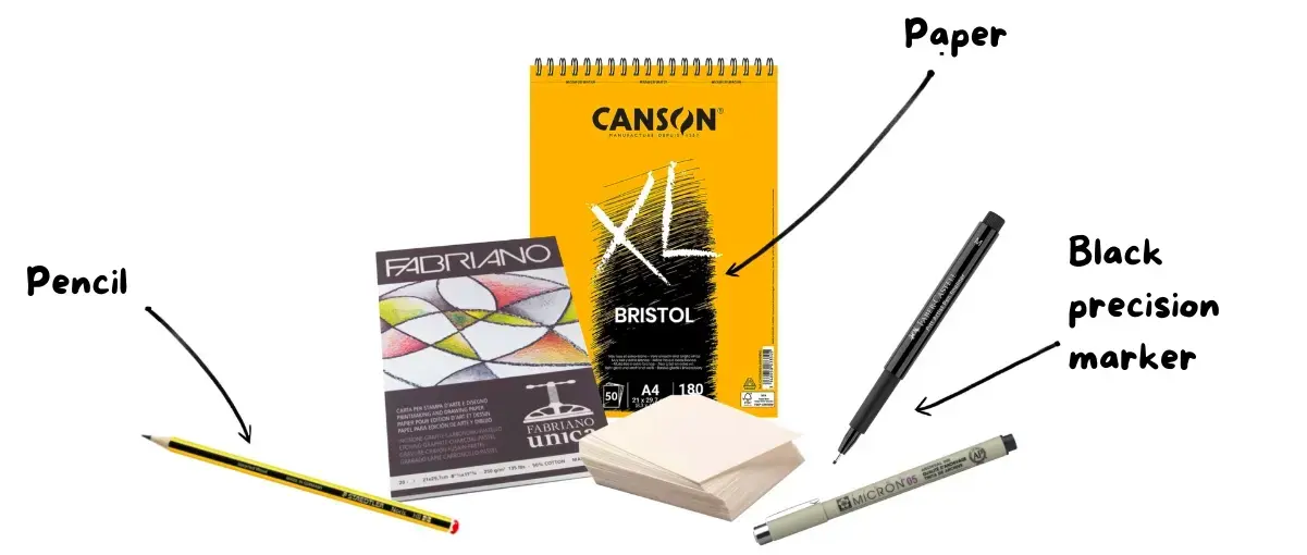 the materials for drawing the zentangle 